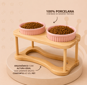 Comedouro Duplo Elevado Porcelana